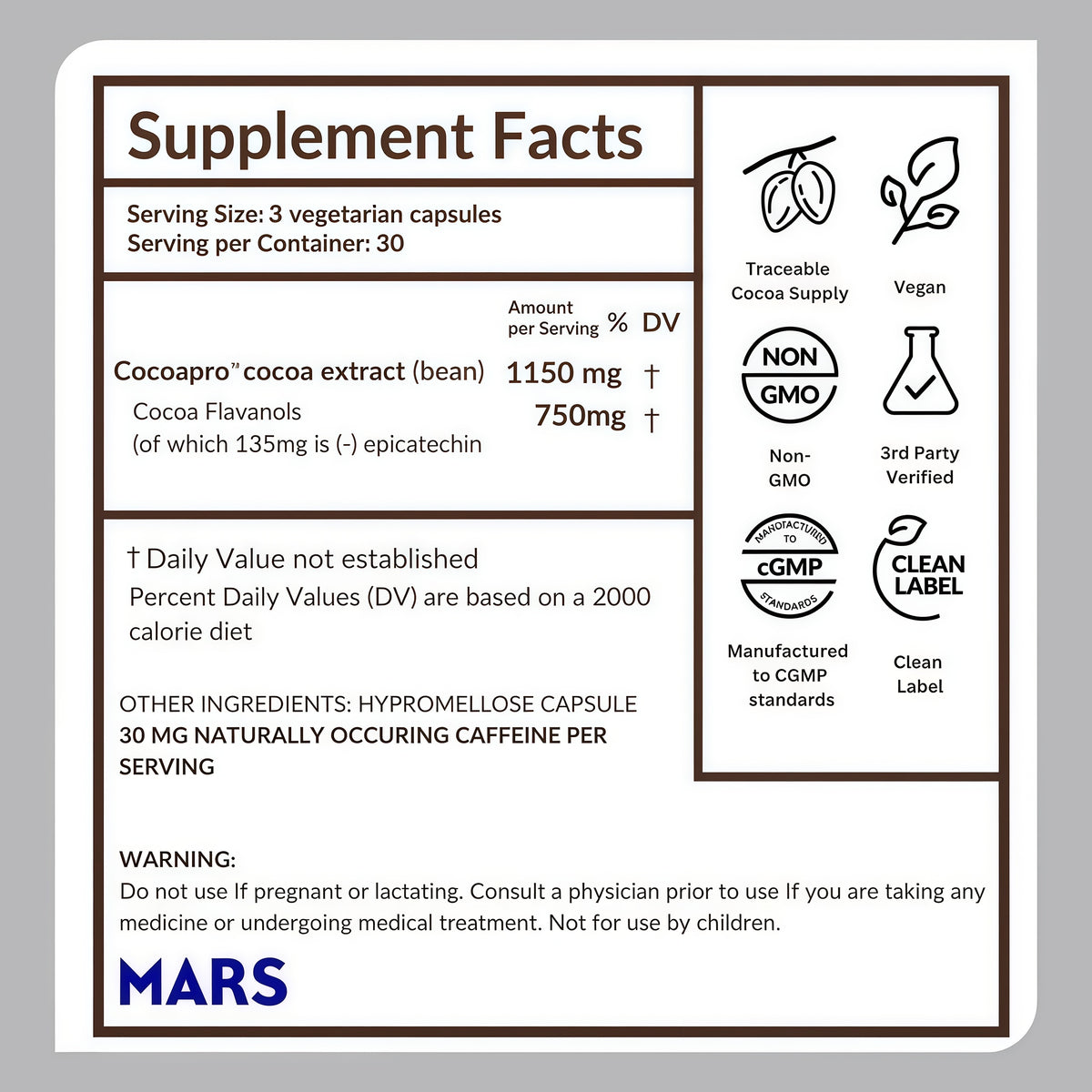 CocoaVia Ultra 750mg Cocoa Flavanols – Heart & Brain Support, Memory & Blood Circulation Booster, High Flavanol Cocoa for Nitric Oxide, Energy & Oxygen Boost, Vegan, Gluten-Free, 30-Day Supply