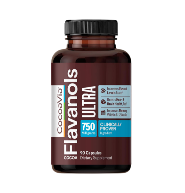 CocoaVia Ultra 750mg Cocoa Flavanols – Heart & Brain Support, Memory & Blood Circulation Booster, High Flavanol Cocoa for Nitric Oxide, Energy & Oxygen Boost, Vegan, Gluten-Free, 30-Day Supply