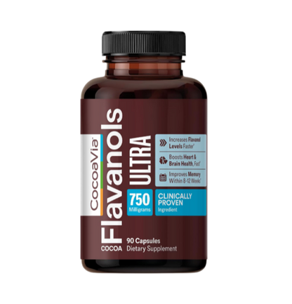 CocoaVia Ultra 750mg Cocoa Flavanols – Heart & Brain Support, Memory & Blood Circulation Booster, High Flavanol Cocoa for Nitric Oxide, Energy & Oxygen Boost, Vegan, Gluten-Free, 30-Day Supply