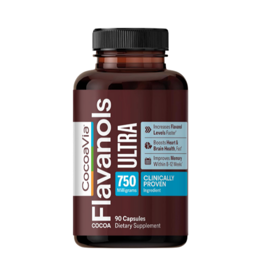 CocoaVia Ultra 750mg Cocoa Flavanols – Heart & Brain Support, Memory & Blood Circulation Booster, High Flavanol Cocoa for Nitric Oxide, Energy & Oxygen Boost, Vegan, Gluten-Free, 30-Day Supply
