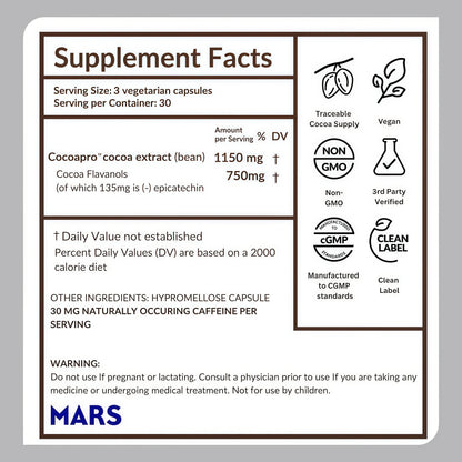 CocoaVia Ultra 750mg Cocoa Flavanols – Heart & Brain Support, Memory & Blood Circulation Booster, High Flavanol Cocoa for Nitric Oxide, Energy & Oxygen Boost, Vegan, Gluten-Free, 30-Day Supply